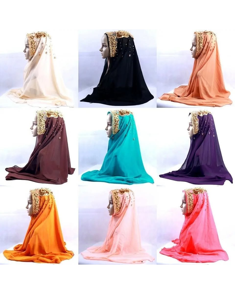 Afghan Chiffon Hijab – Gold Glitter Beaded Party Scarf