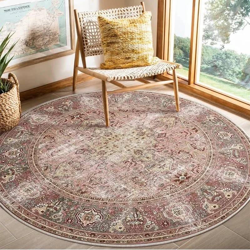 Round Vintage Medallion Rug – Loop-Pile Circular Carpet