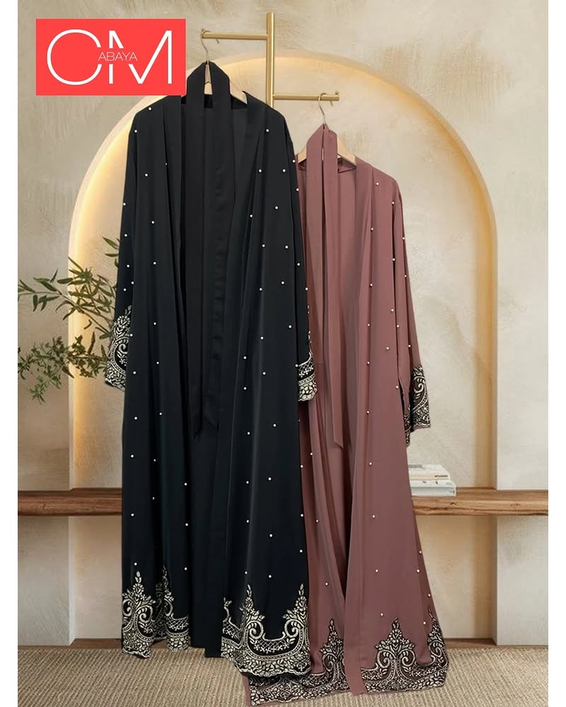Afghan Pearl Open Abaya – Luxury Kimono Caftan Robe