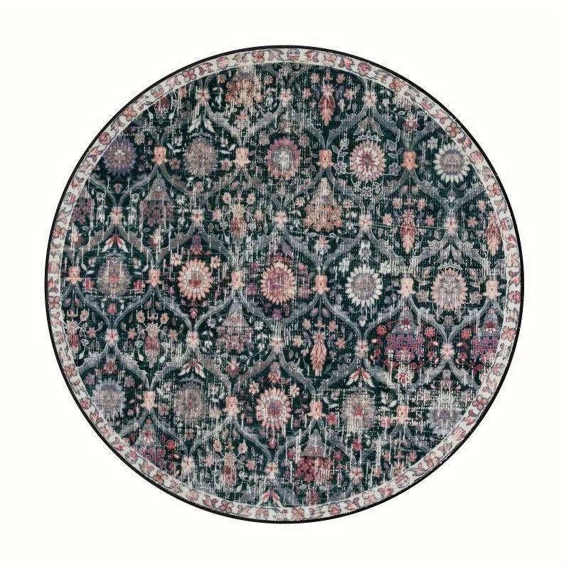Round Moroccan Trellis Rug – Emerald Green Vintage Circle Carpet