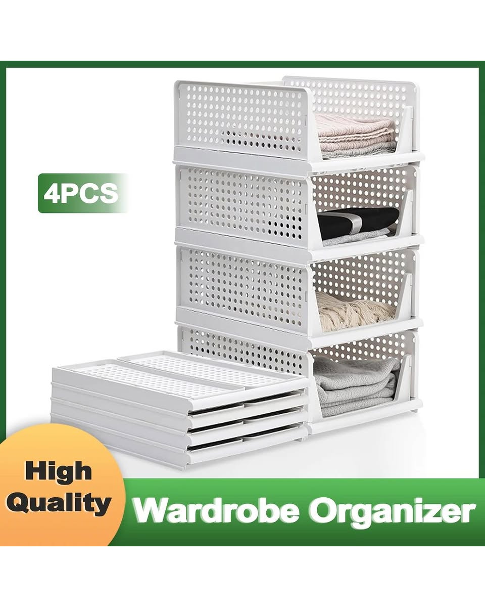 Foldable Wardrobe Storage Boxes – 4-Pack, Stackable