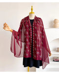 Afghan Embroidered Chiffon Hijab – Branch Pattern Shawl Wrap