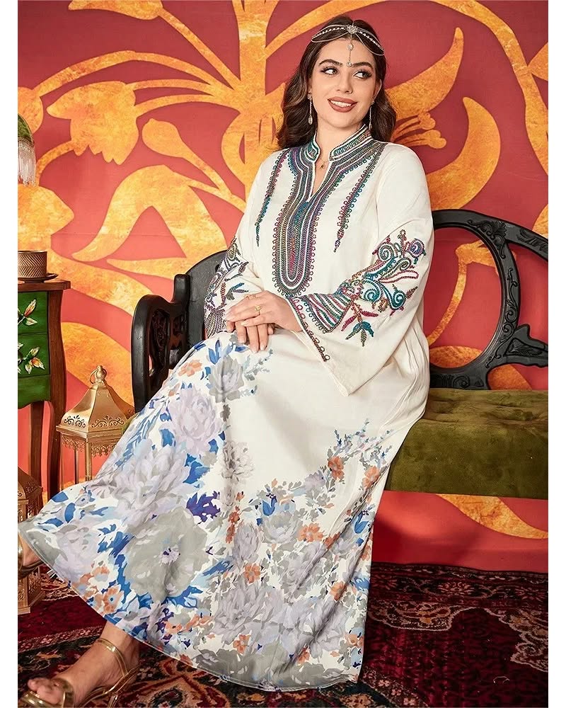 Afghan Floral Kaftan Dress – Moroccan Print Maxi Caftan
