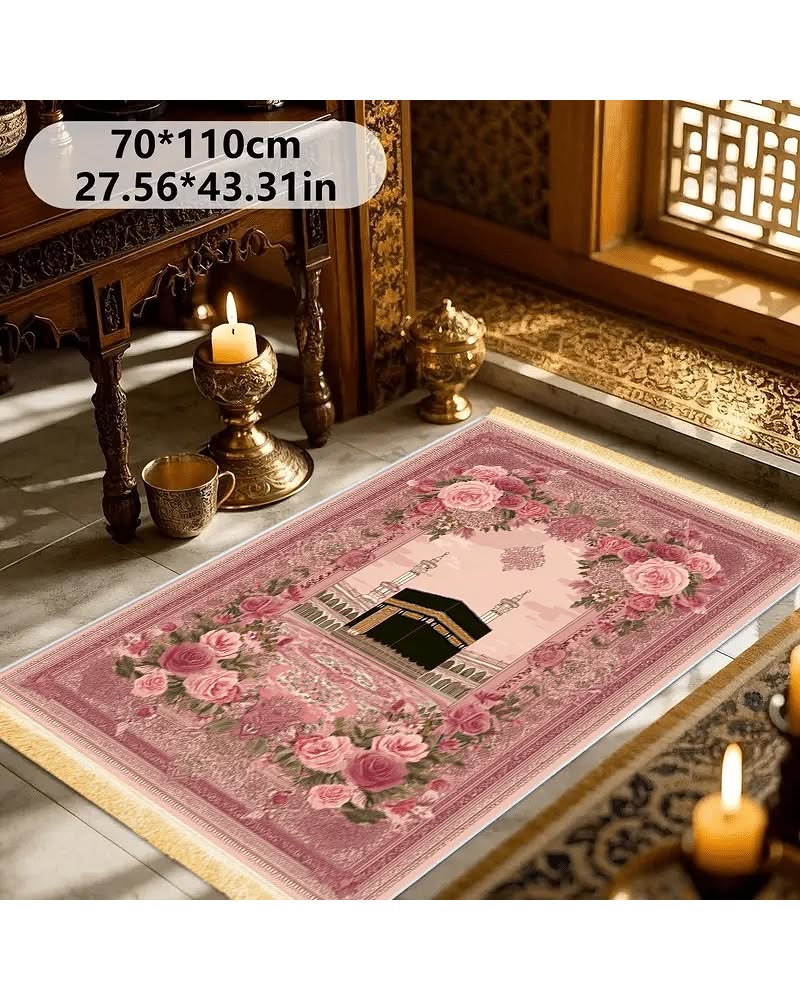 Afghan Pink Floral Kaaba Prayer Rug