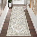 Light Grey Vintage Persian Runner Rug – Geometric Long Hallway Carpet