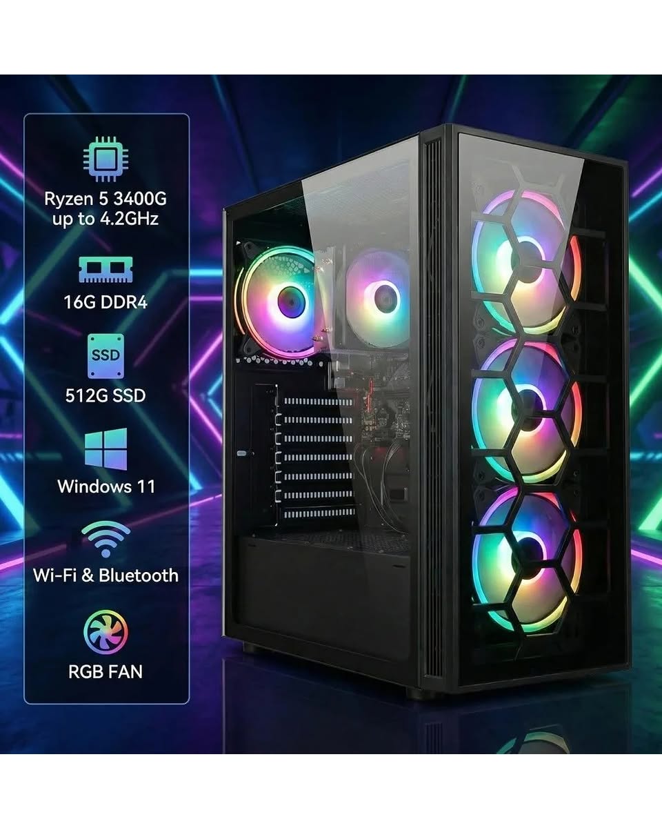 Gaming Desktop – Ryzen 5 3400G, 16GB RAM, 512GB SSD