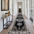 Black Persian Runner Rug – Oriental Medallion Hallway Carpet