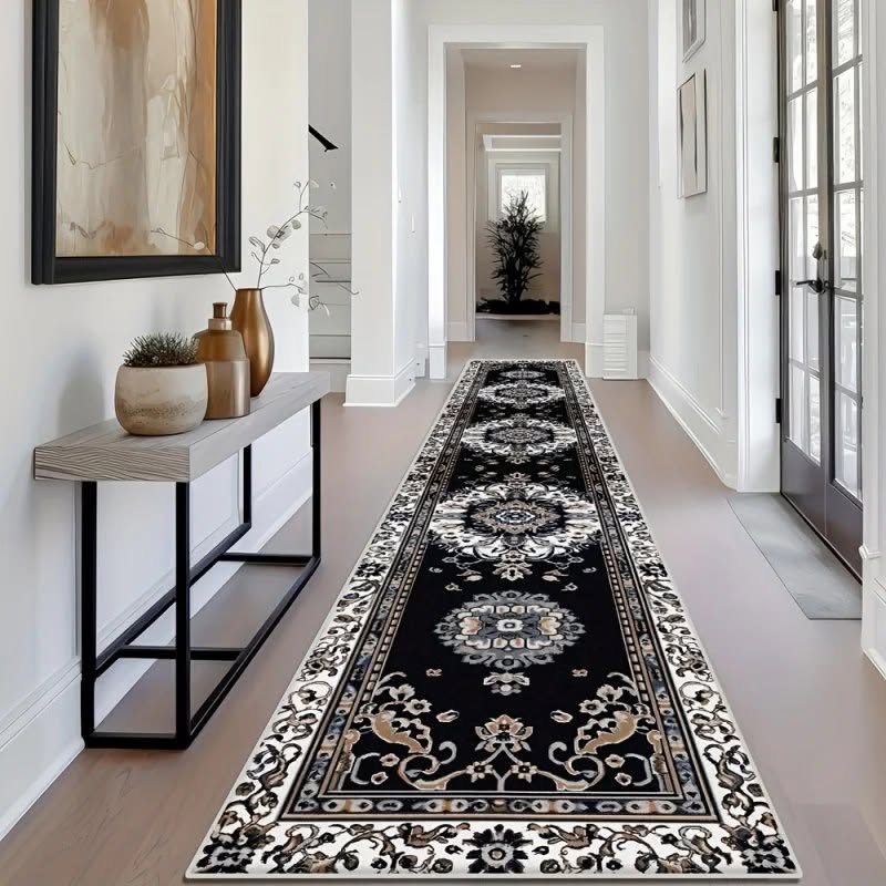 Black Persian Runner Rug – Oriental Medallion Hallway Carpet
