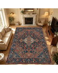 Afghan Heriz Area Rug – Blue Red Geometric