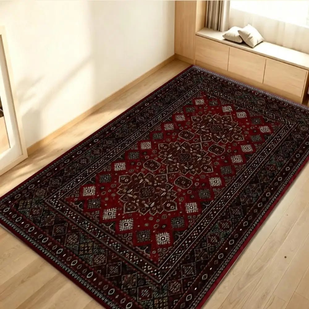 Vintage Persian Medallion Area Rug – Red Black Washable Carpet