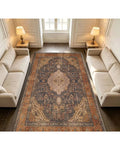 Afghan Turkmen Area Rug – Navy Orange Medallion