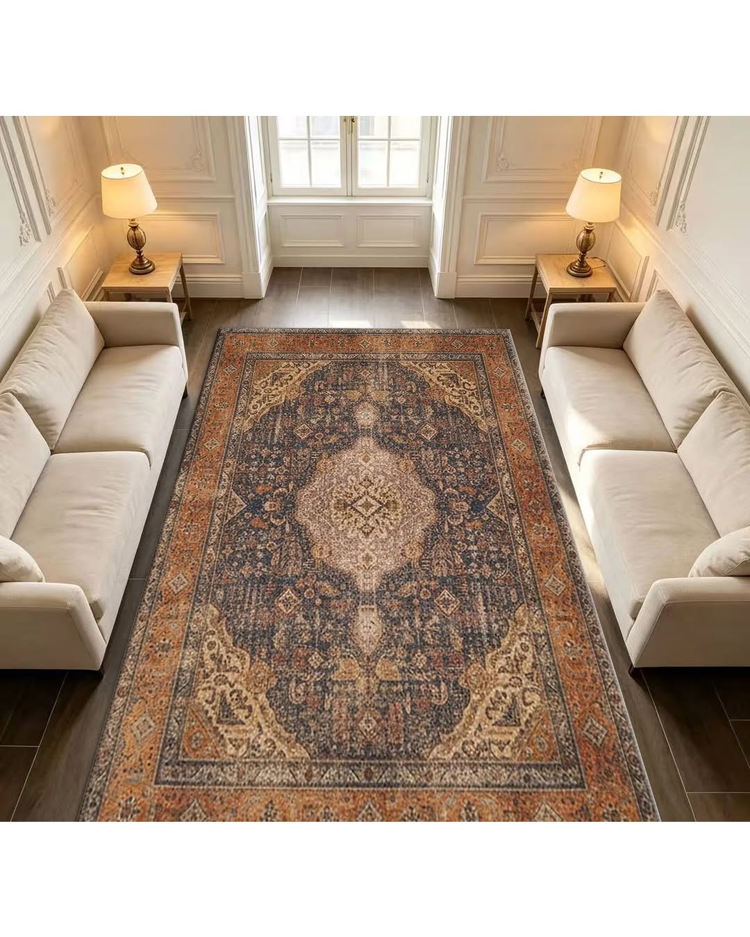 Afghan Turkmen Area Rug – Navy Orange Medallion