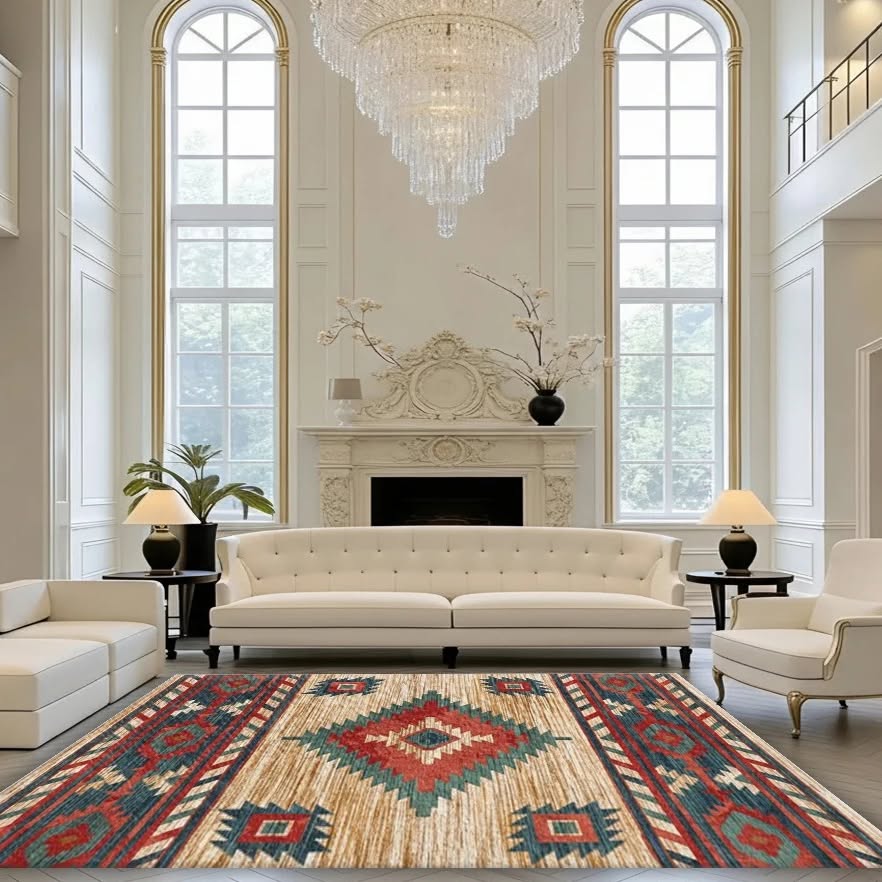 Southwestern Kilim Area Rug – Tribal Geometric Bohemian Carpet