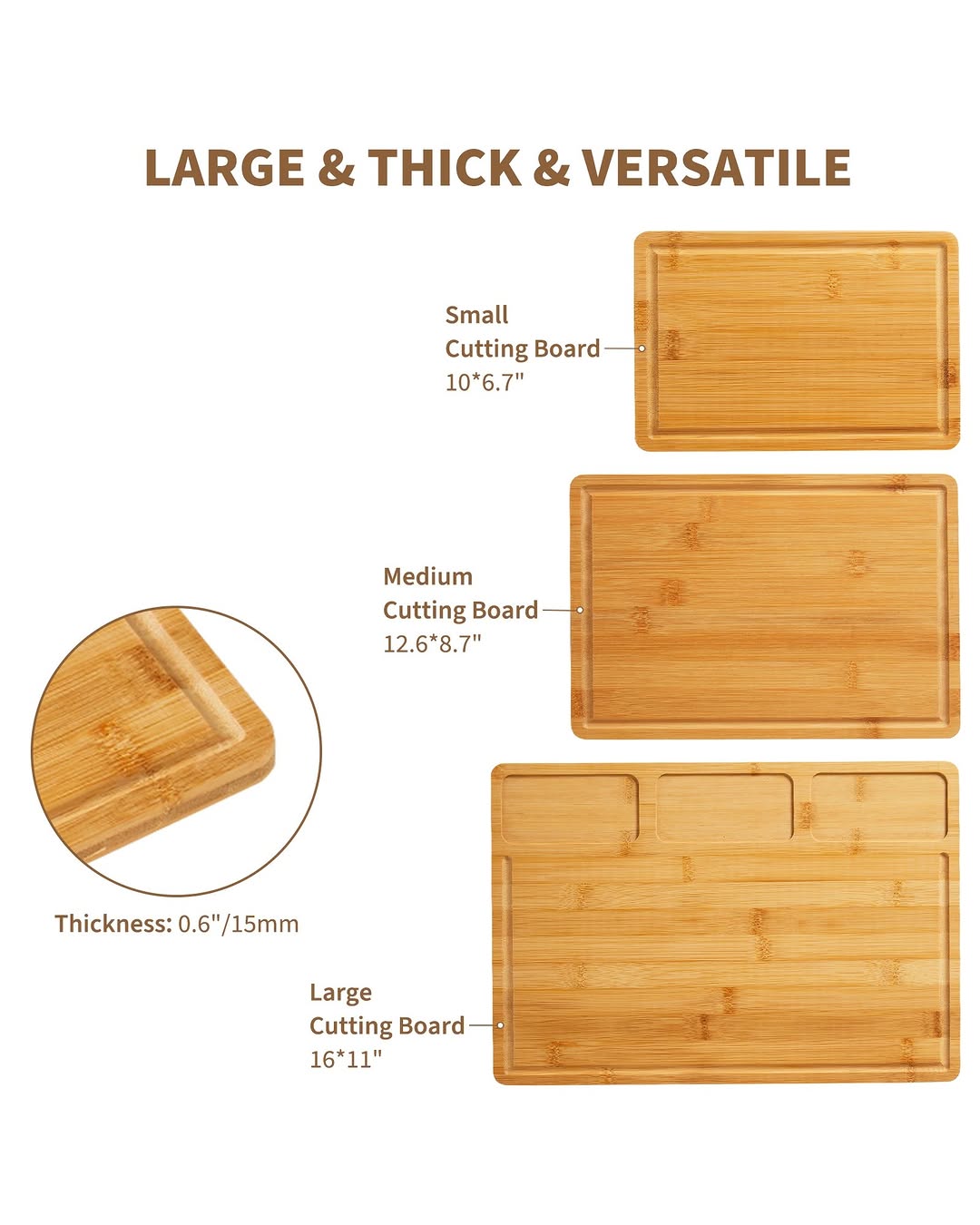 Bamboo Cutting Board Set – 3-Piece with Juice Groove