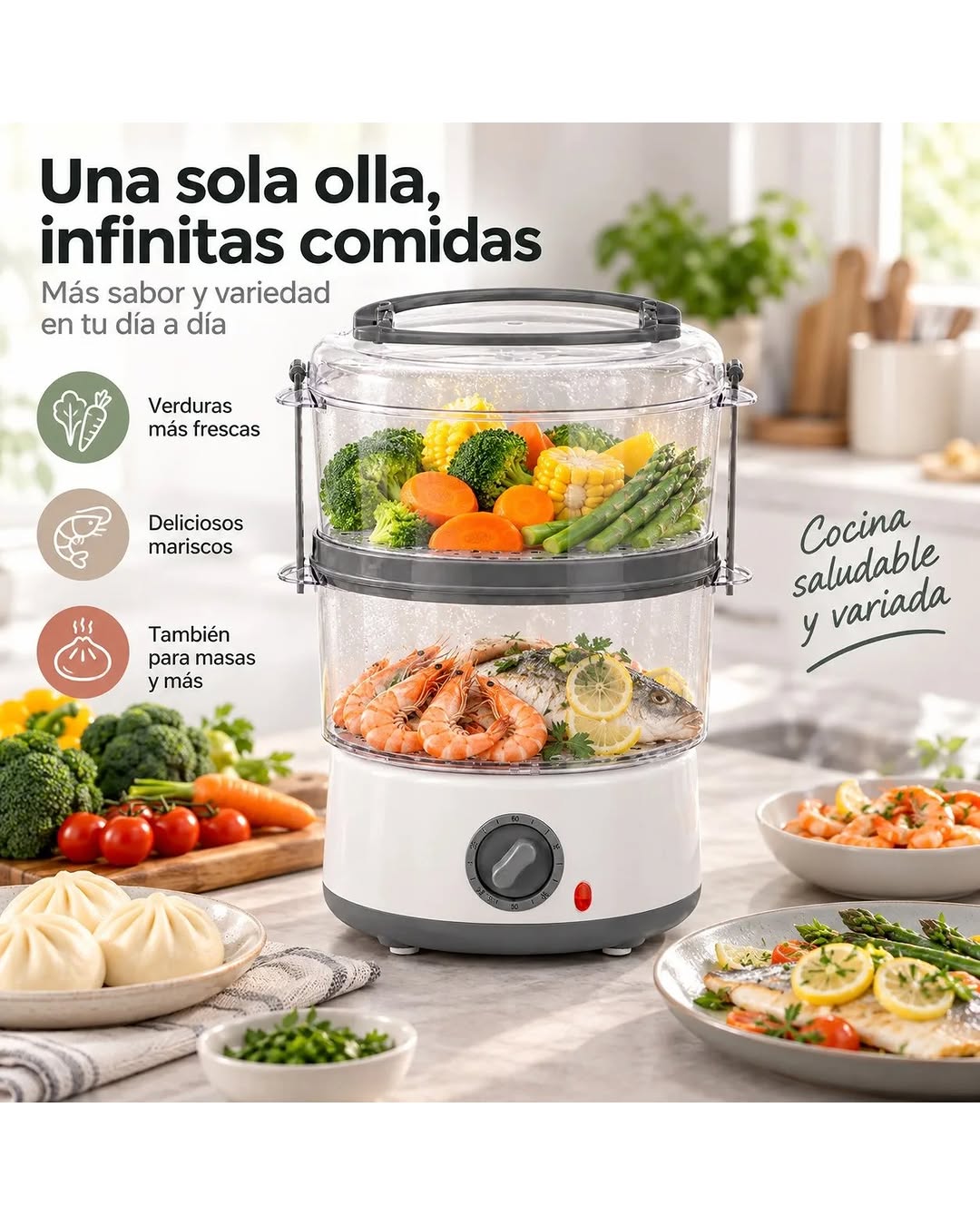 Electric Food Steamer – 5 Liter, 2-Tier Stainless Steel