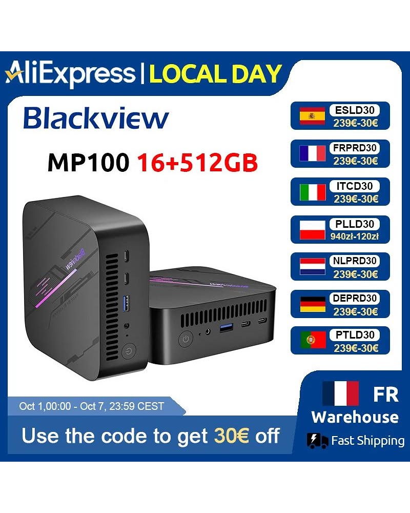 Blackview MP100 Mini PC – Ryzen 5 7430U, 16GB RAM, 512GB SSD