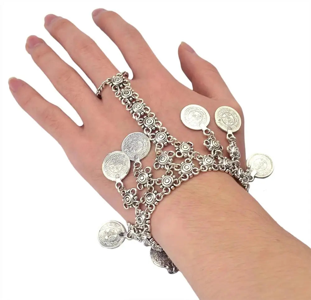 Afghan Coin Tassel Charm Bracelet - Tribal Ethnic Afghan Jewelry