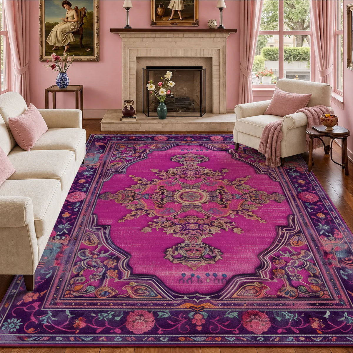 Velvet Vintage Area Rug - Non-Slip Washable