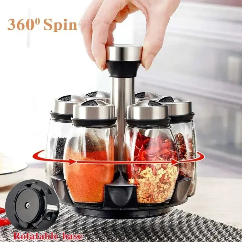 7-Piece Rotating Glass Spice Jar Set