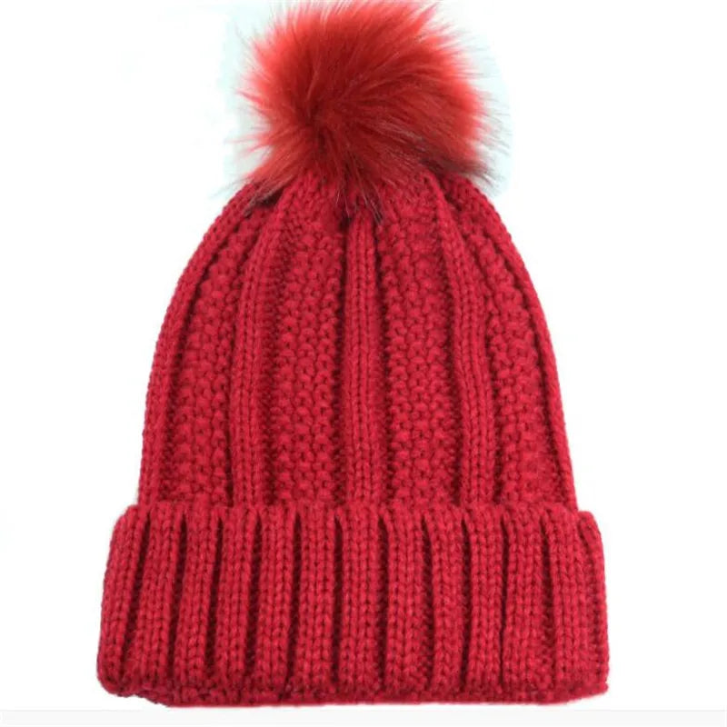Winter Silk Satin Lined Beanie Hats Men Women Thick Warm Adult Knitted Hats With Fur Pom Pom Soft Male Female Skullies Caps