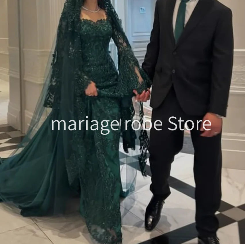 Hunter Green Beaded Mermaid Nikkah Gown
