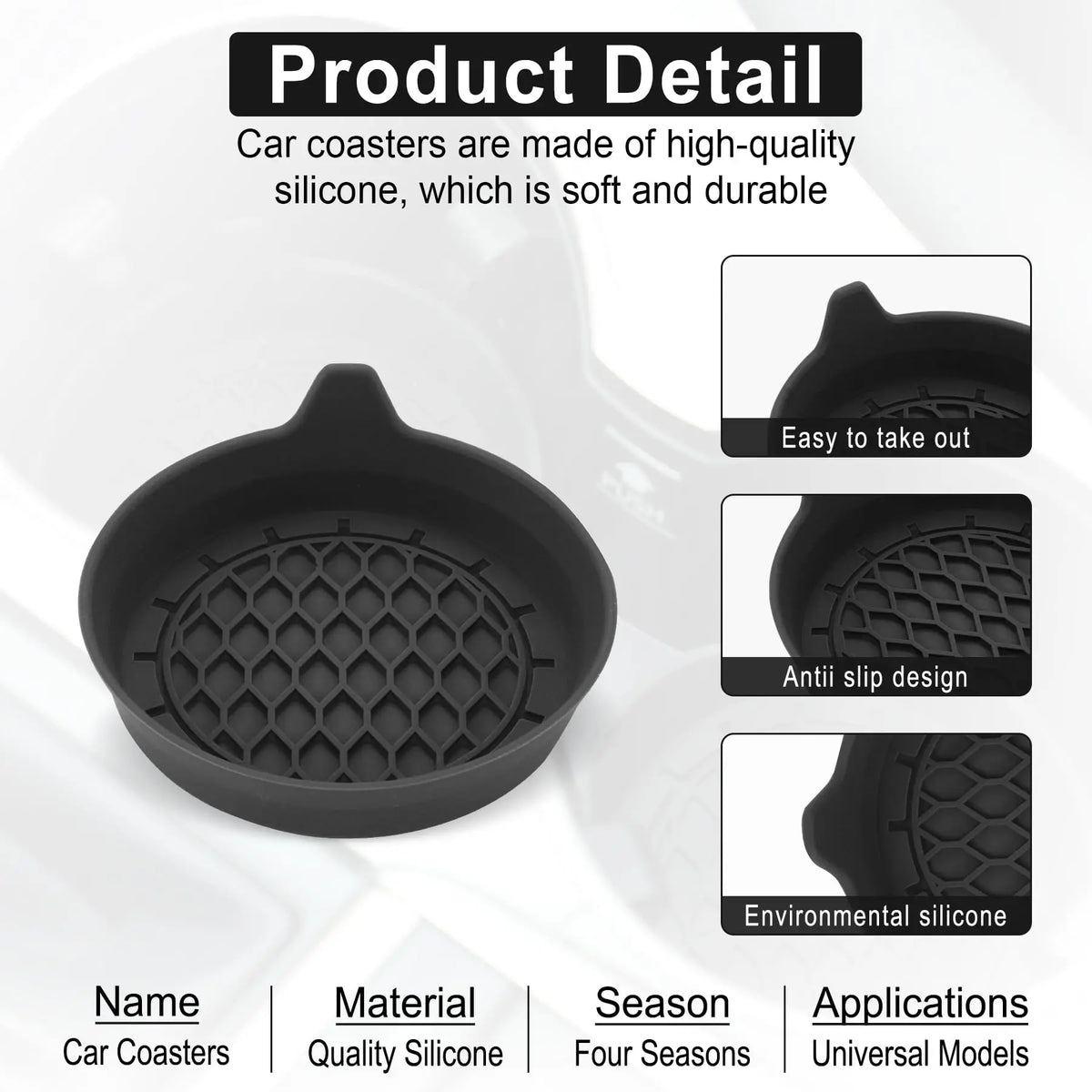 Silicone Car Cup Holder Coasters, 4-Pack