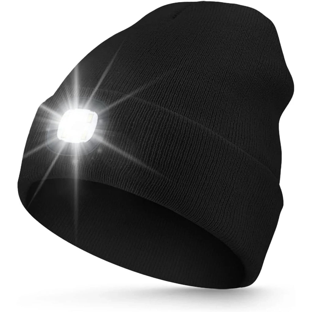 LED Beanie Hat with Light, Rechargeable Headlamp Cap, Unisex Winter Warm Knitted Hats, Headlight for Running Hiking Camping