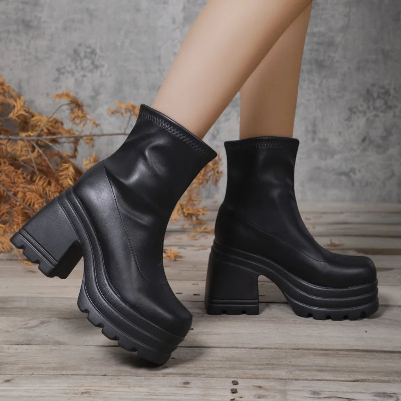 Women's Square-Toe Zipper Ankle Boots