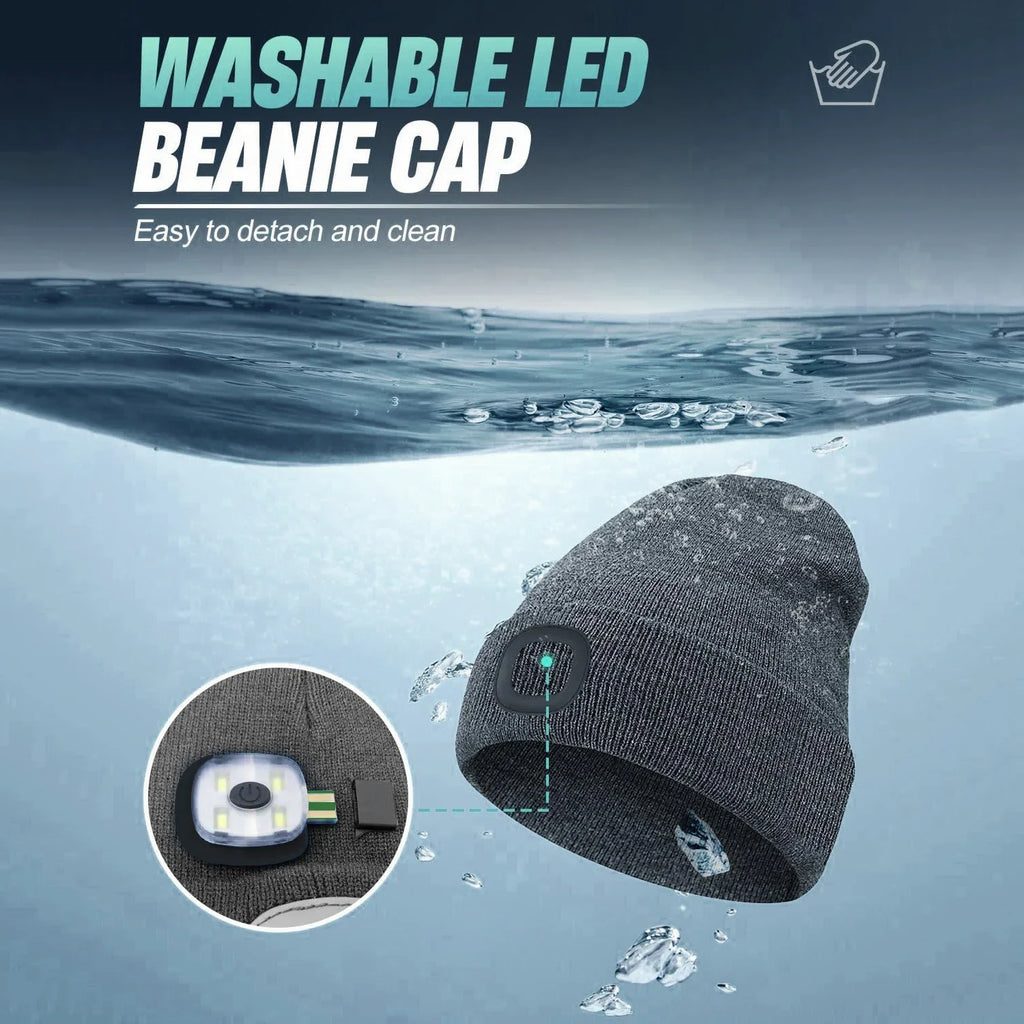 LED Beanie Hat with Light, Rechargeable Headlamp Cap, Unisex Winter Warm Knitted Hats, Headlight for Running Hiking Camping