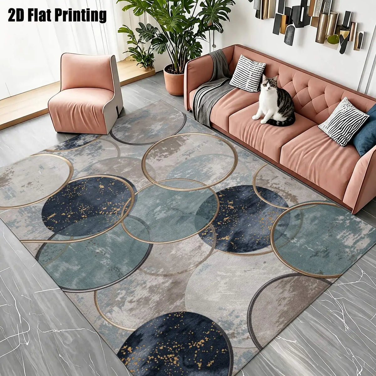 Blue-Grey Geometric Circle Carpet