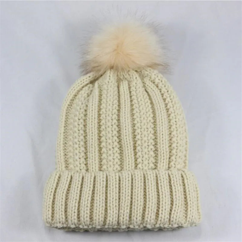 Winter Silk Satin Lined Beanie Hats Men Women Thick Warm Adult Knitted Hats With Fur Pom Pom Soft Male Female Skullies Caps