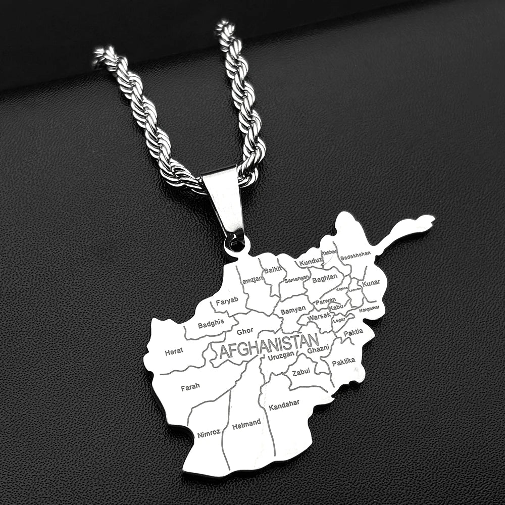 Afghanistan Map Province Names Pendant Necklace - Afghan Chain