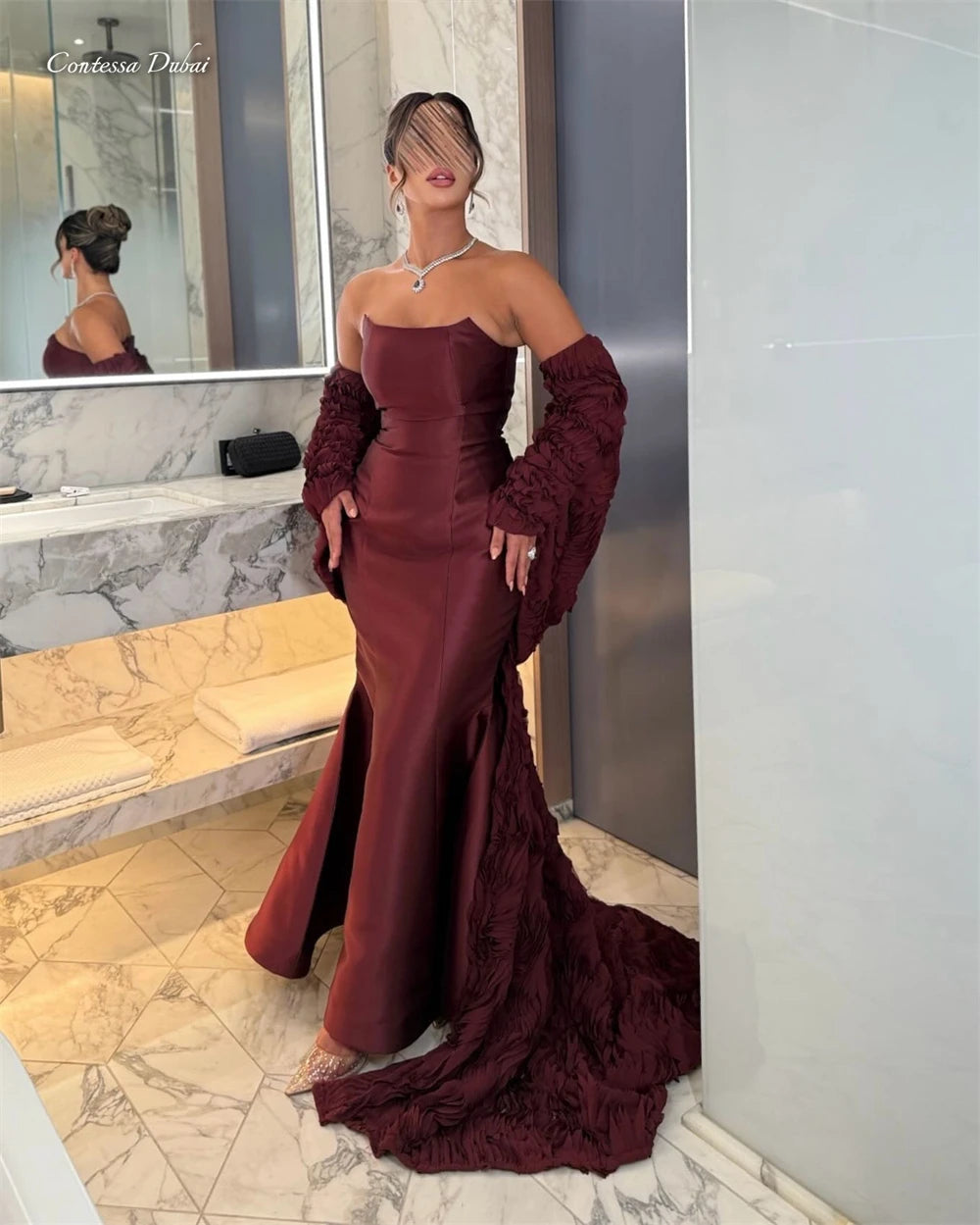Purple 3D Rosette Mermaid Evening Gown