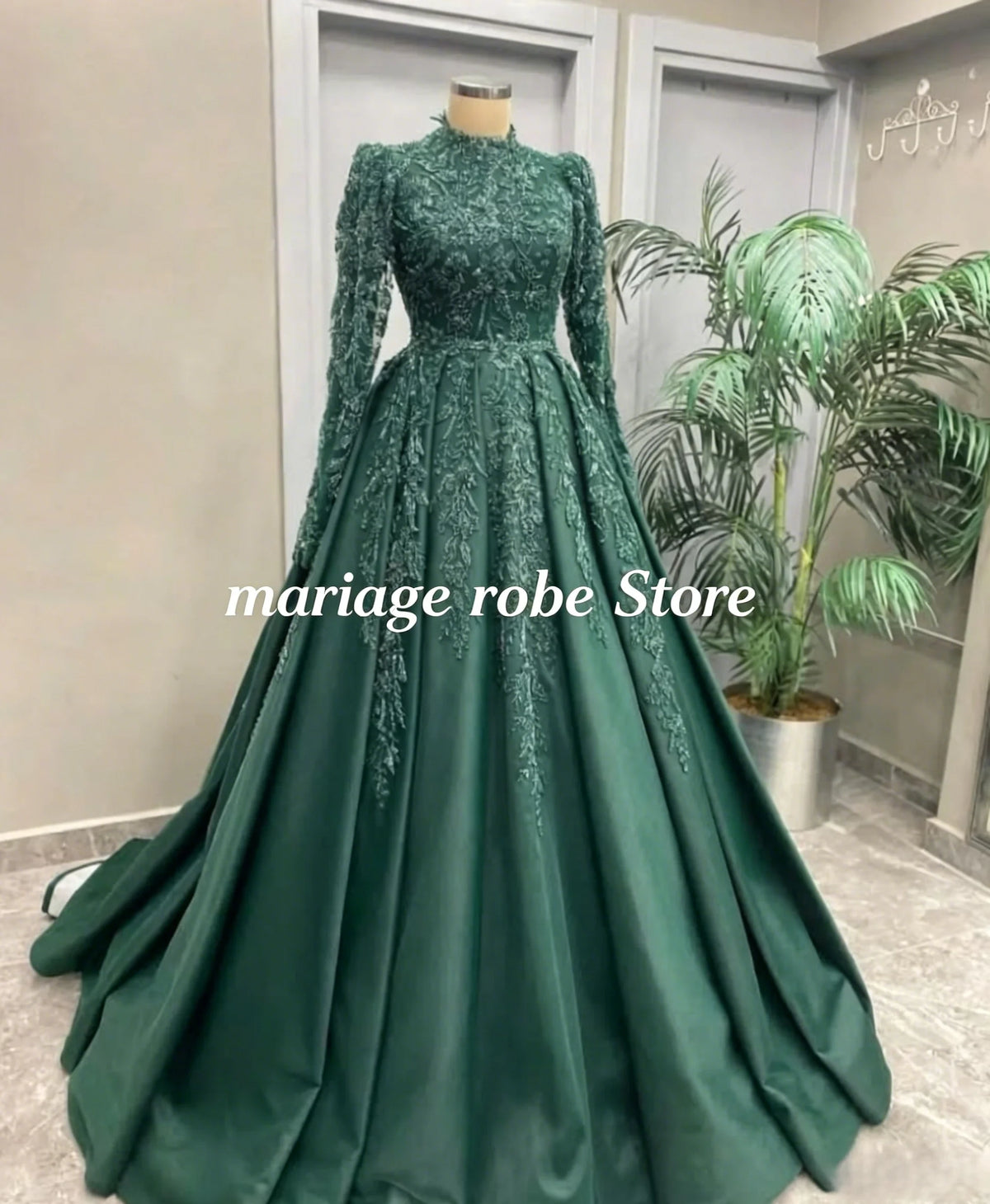 Hunter Green Afghan Nikkah Bridal Gown