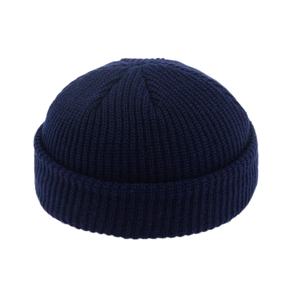 Men's Knit Beanie Hat with Roll-Up Edge