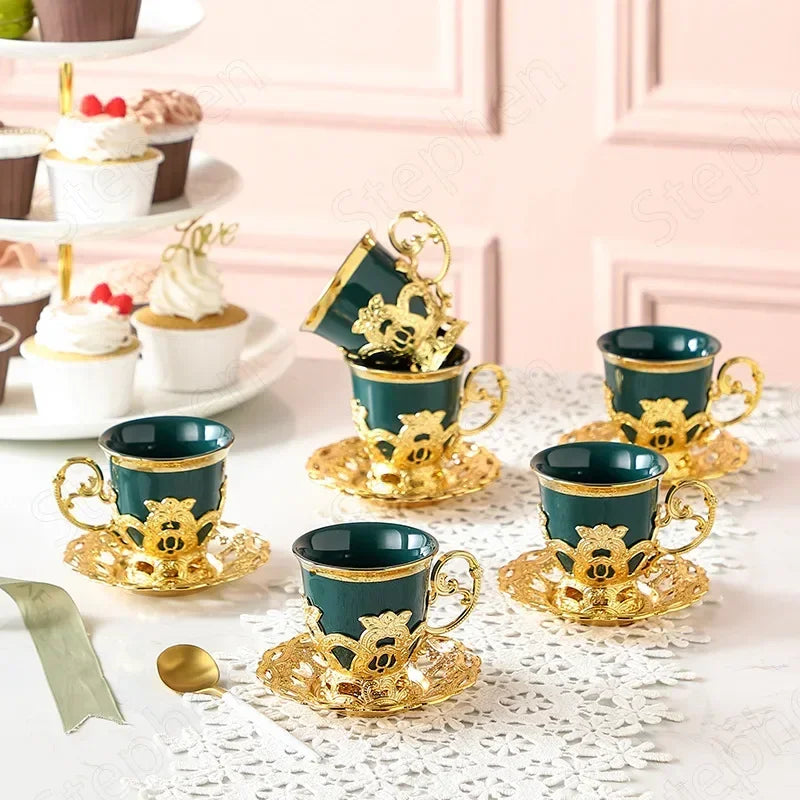 Turkish Coffee Cups Set - Gold Border