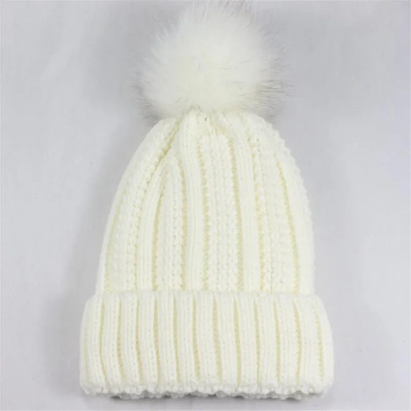 Winter Silk Satin Lined Beanie Hats Men Women Thick Warm Adult Knitted Hats With Fur Pom Pom Soft Male Female Skullies Caps
