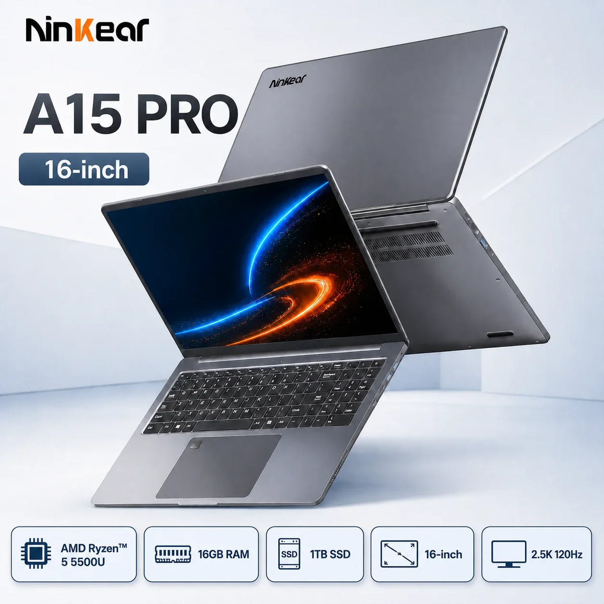 Ninkear A15 16 Inch 2.5K 120Hz Laptop Ryzen 5 16GB RAM 1TB SSD