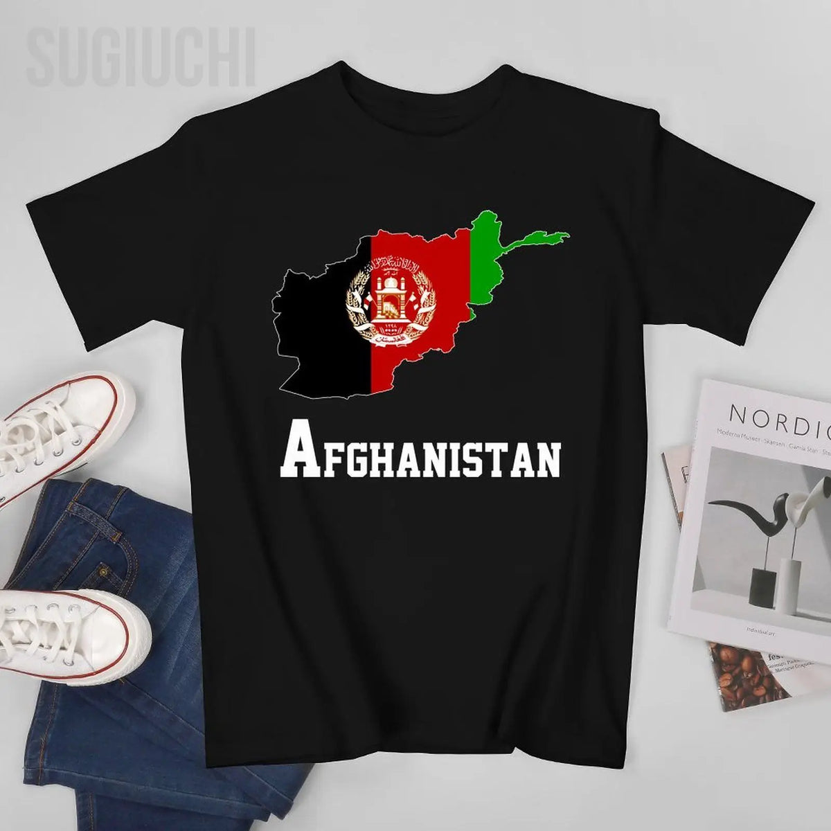 Men Afghan Country Map Afghanistan Flag T-Shirt - Black