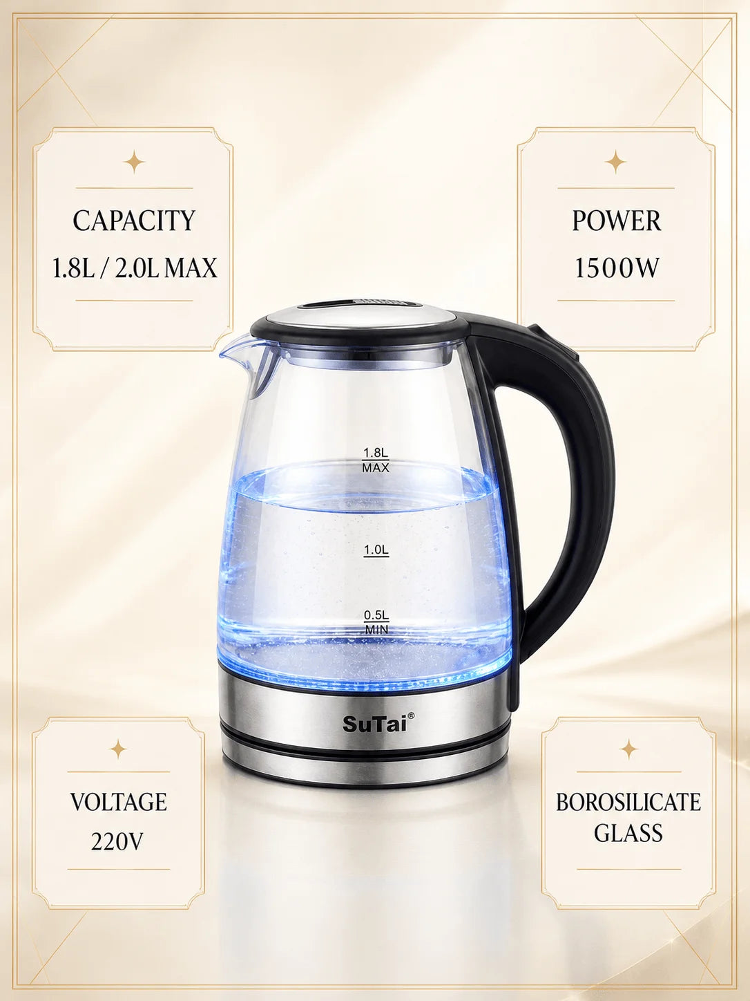 1.8L Glass Electric Kettle - LED